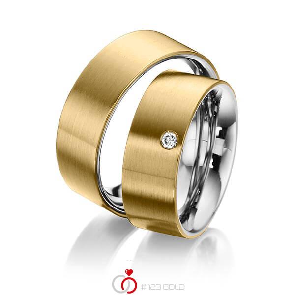 Paar bicolor Trauringe/Eheringe in aussen Gelbgold 585 , innen Edelstahl mit zus. 0,05 ct. Brillant tw, si von 123gold - Y-1289-1 Paar bicolor Trauringe/Eheringe in aussen Gelbgold 585 , innen Edelstahl mit zus. 0,05 ct. Brillant tw, si von 123gold - Y-1289-1