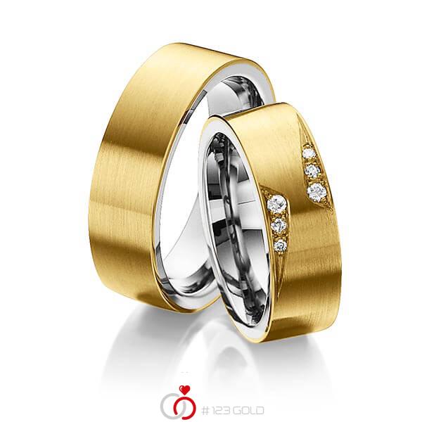 Paar bicolor Trauringe/Eheringe in aussen Gelbgold 585 , innen Edelstahl mit zus. 0,1 ct. Brillant tw, si von 123gold - Y-1305-2 Paar bicolor Trauringe/Eheringe in aussen Gelbgold 585 , innen Edelstahl mit zus. 0,1 ct. Brillant tw, si von 123gold - Y-1305-2