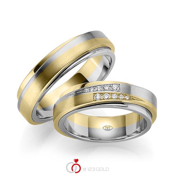 Paar bicolor Trauringe/Eheringe in außen Gelbgold 585 , innen Graugold 585 mit zus. 0,114 ct. Brillant tw, vs tw, si - UQ-1049-2 Paar bicolor Trauringe/Eheringe in außen Gelbgold 585 , innen Graugold 585 mit zus. 0,114 ct. Brillant tw, vs tw, si - UQ-1049-2