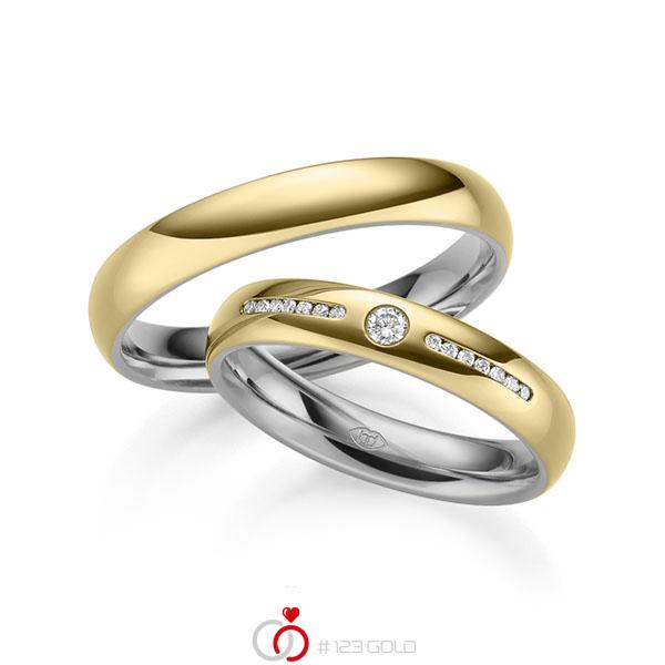 Paar bicolor Trauringe/Eheringe in außen Gelbgold 585 , innen Graugold 585 mit zus. 0,12 ct. Brillant tw, si - UQ-1009-3 Paar bicolor Trauringe/Eheringe in außen Gelbgold 585 , innen Graugold 585 mit zus. 0,12 ct. Brillant tw, si - UQ-1009-3