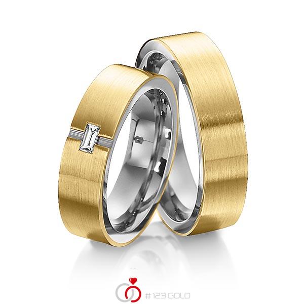 Paar bicolor Trauringe/Eheringe in aussen Gelbgold 585 , innen Graugold 585 mit zus. 0,1 ct. Baguette-Diamant tw, vs von 123gold - Y-1306-4 Paar bicolor Trauringe/Eheringe in aussen Gelbgold 585 , innen Graugold 585 mit zus. 0,1 ct. Baguette-Diamant tw, vs von 123gold - Y-1306-4