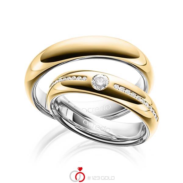 Paar bicolor Trauringe/Eheringe in aussen Gelbgold 585 , innen Graugold 585 mit zus. 0,326 ct. Brillant tw, vs tw, si von acredo - A-1625-1 Paar bicolor Trauringe/Eheringe in aussen Gelbgold 585 , innen Graugold 585 mit zus. 0,326 ct. Brillant tw, vs tw, si von acredo - A-1625-1