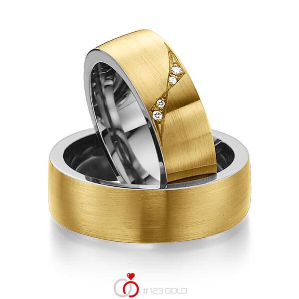 Paar bicolor Trauringe/Eheringe in aussen Gelbgold 585 , innen Graugold dunkel 585 mit zus. 0,05 ct. Brillant tw, si von 123gold - Y-1303-7 Paar bicolor Trauringe/Eheringe in aussen Gelbgold 585 , innen Graugold dunkel 585 mit zus. 0,05 ct. Brillant tw, si von 123gold - Y-1303-7