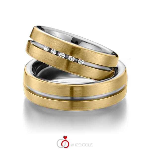 Paar bicolor Trauringe/Eheringe in aussen Gelbgold 585 , innen Graugold dunkel 585 mit zus. 0,075 ct. Brillant tw, si von 123gold - Y-1288-9 Paar bicolor Trauringe/Eheringe in aussen Gelbgold 585 , innen Graugold dunkel 585 mit zus. 0,075 ct. Brillant tw, si von 123gold - Y-1288-9