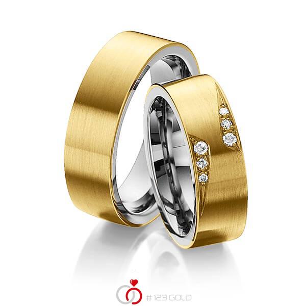 Paar bicolor Trauringe/Eheringe in aussen Gelbgold 585 , innen Graugold dunkel 585 mit zus. 0,1 ct. Brillant tw, si von 123gold - Y-1305-7 Paar bicolor Trauringe/Eheringe in aussen Gelbgold 585 , innen Graugold dunkel 585 mit zus. 0,1 ct. Brillant tw, si von 123gold - Y-1305-7