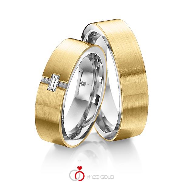 Paar bicolor Trauringe/Eheringe in aussen Gelbgold 750 , innen Platin 950 mit zus. 0,1 ct. Baguette-Diamant tw, vs von 123gold - Y-1306-2 Paar bicolor Trauringe/Eheringe in aussen Gelbgold 750 , innen Platin 950 mit zus. 0,1 ct. Baguette-Diamant tw, vs von 123gold - Y-1306-2