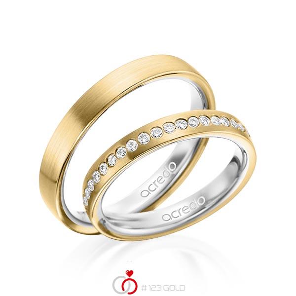 Paar bicolor Trauringe/Eheringe in aussen Gelbgold 750 , innen Platin 950 mit zus. 0,225 ct. Brillant tw, si von acredo - A-1498-11 Paar bicolor Trauringe/Eheringe in aussen Gelbgold 750 , innen Platin 950 mit zus. 0,225 ct. Brillant tw, si von acredo - A-1498-11