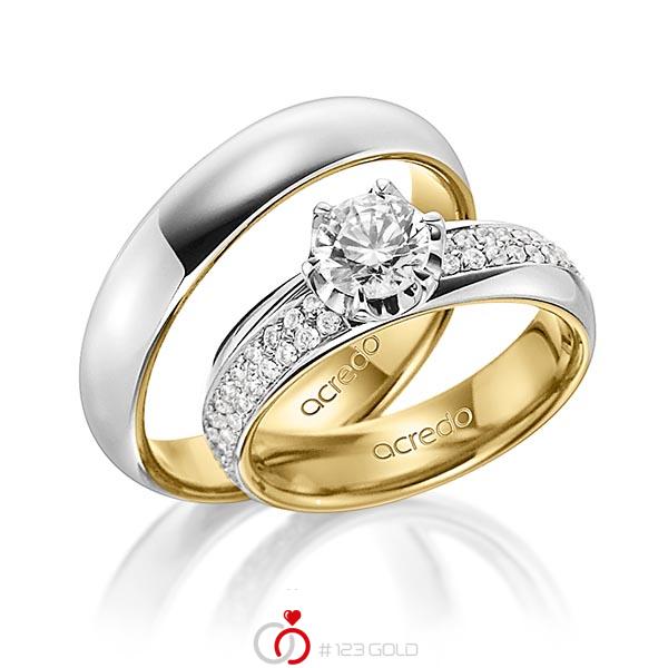 Paar bicolor Trauringe/Eheringe in aussen Graugold 585 , innen Gelbgold 585 mit 0,7 ct. + zus. 0,672 ct. Brillant tw, si tw, vs von acredo - A-1499-2 Paar bicolor Trauringe/Eheringe in aussen Graugold 585 , innen Gelbgold 585 mit 0,7 ct. + zus. 0,672 ct. Brillant tw, si tw, vs von acredo - A-1499-2
