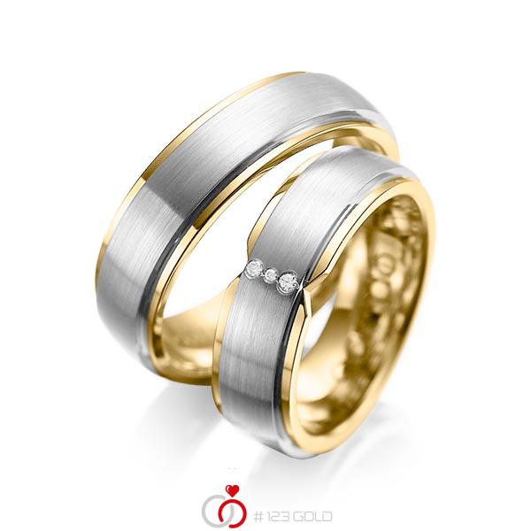 Paar bicolor Trauringe/Eheringe in außen Graugold 585 , innen Gelbgold 585 mit zus. 0,025 ct. Brillant tw, si von acredo - A-1063-5 Paar bicolor Trauringe/Eheringe in außen Graugold 585 , innen Gelbgold 585 mit zus. 0,025 ct. Brillant tw, si von acredo - A-1063-5