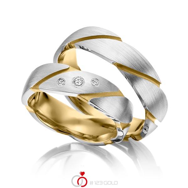 Paar bicolor Trauringe/Eheringe in außen Graugold 585 , innen Gelbgold 585 mit zus. 0,05 ct. Brillant tw, si von Steinberg - T-1065-6 Paar bicolor Trauringe/Eheringe in außen Graugold 585 , innen Gelbgold 585 mit zus. 0,05 ct. Brillant tw, si von Steinberg - T-1065-6