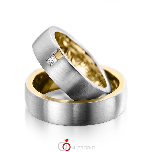 Paar bicolor Trauringe/Eheringe in außen Graugold 585 , innen Gelbgold 585 mit zus. 0,06 ct. Prinzess-Diamant tw, si von acredo - A-1091-11 Paar bicolor Trauringe/Eheringe in außen Graugold 585 , innen Gelbgold 585 mit zus. 0,06 ct. Prinzess-Diamant tw, si von acredo - A-1091-11