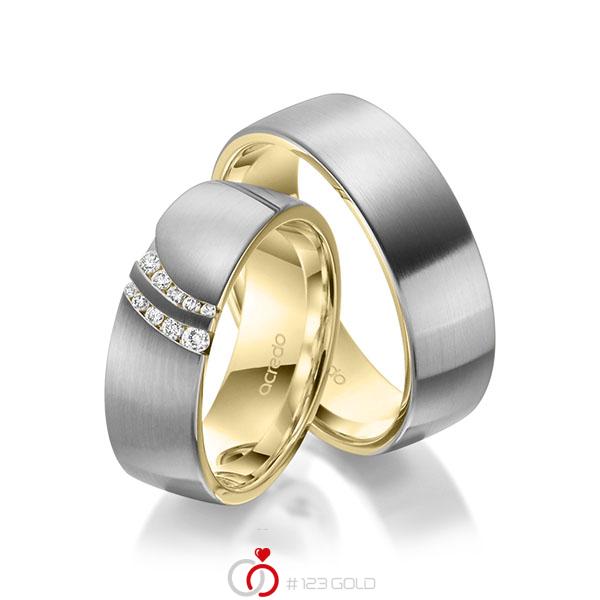 Paar bicolor Trauringe/Eheringe in aussen Graugold 585 , innen Gelbgold 585 mit zus. 0,116 ct. Brillant tw, si von acredo - A-1967-1 Paar bicolor Trauringe/Eheringe in aussen Graugold 585 , innen Gelbgold 585 mit zus. 0,116 ct. Brillant tw, si von acredo - A-1967-1