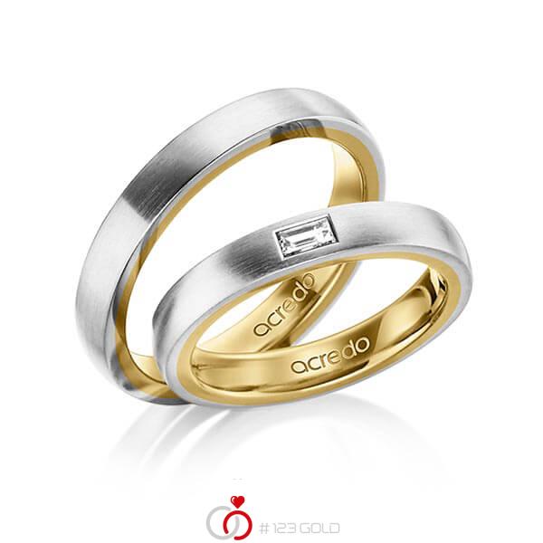 Paar bicolor Trauringe/Eheringe in außen Graugold 585 , innen Gelbgold 585 mit zus. 0,15 ct. Baguette-Diamant tw, vs von acredo - A-1467-2 Paar bicolor Trauringe/Eheringe in außen Graugold 585 , innen Gelbgold 585 mit zus. 0,15 ct. Baguette-Diamant tw, vs von acredo - A-1467-2