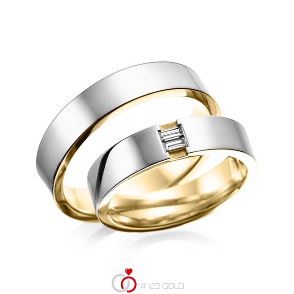 Paar bicolor Trauringe/Eheringe in außen Graugold 585 , innen Gelbgold 585 mit zus. 0,1 ct. Baguette-Diamant tw, vs von acredo - A-6016-4 Paar bicolor Trauringe/Eheringe in außen Graugold 585 , innen Gelbgold 585 mit zus. 0,1 ct. Baguette-Diamant tw, vs von acredo - A-6016-4