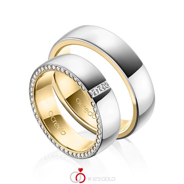 Paar bicolor Trauringe/Eheringe in aussen Graugold 585 , innen Gelbgold 585 mit zus. 0,325 ct. Prinzess-Diamant & Brillant tw, si von acredo - A-1539-3 Paar bicolor Trauringe/Eheringe in aussen Graugold 585 , innen Gelbgold 585 mit zus. 0,325 ct. Prinzess-Diamant & Brillant tw, si von acredo - A-1539-3