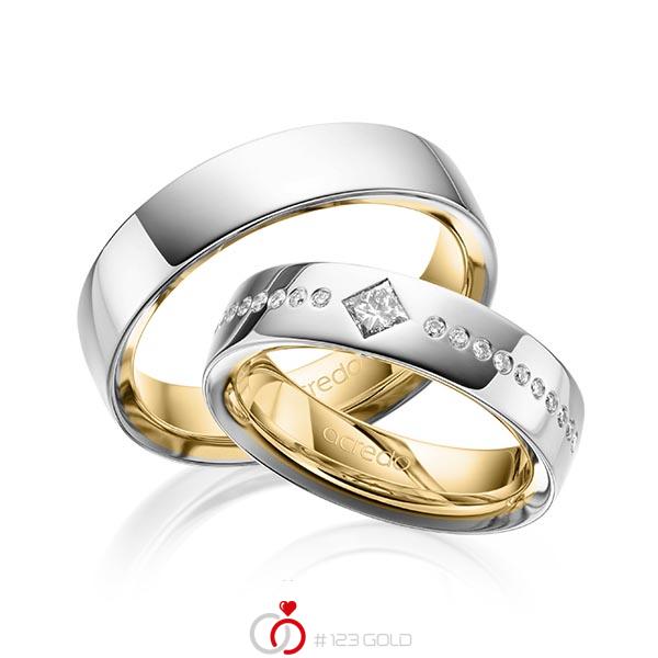 Paar bicolor Trauringe/Eheringe in außen Graugold 585 , innen Gelbgold 585 mit zus. 0,326 ct. Brillant & Prinzess-Diamant tw, si von acredo - A-1626-2 Paar bicolor Trauringe/Eheringe in außen Graugold 585 , innen Gelbgold 585 mit zus. 0,326 ct. Brillant & Prinzess-Diamant tw, si von acredo - A-1626-2