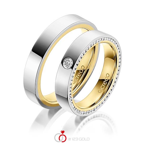 Paar bicolor Trauringe/Eheringe in aussen Graugold 585 , innen Gelbgold 585 mit zus. 0,395 ct. Brillant tw, si von acredo - A-1541-2 Paar bicolor Trauringe/Eheringe in aussen Graugold 585 , innen Gelbgold 585 mit zus. 0,395 ct. Brillant tw, si von acredo - A-1541-2