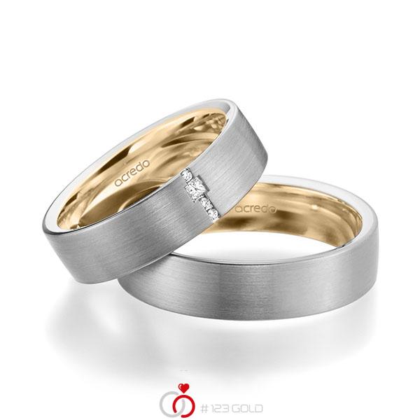Paar bicolor Trauringe/Eheringe in aussen Graugold 585 , innen Roségold 585 mit zus. 0,045 ct. Brillant & Prinzess-Diamant tw, si von acredo - A-1948-2 Paar bicolor Trauringe/Eheringe in aussen Graugold 585 , innen Roségold 585 mit zus. 0,045 ct. Brillant & Prinzess-Diamant tw, si von acredo - A-1948-2