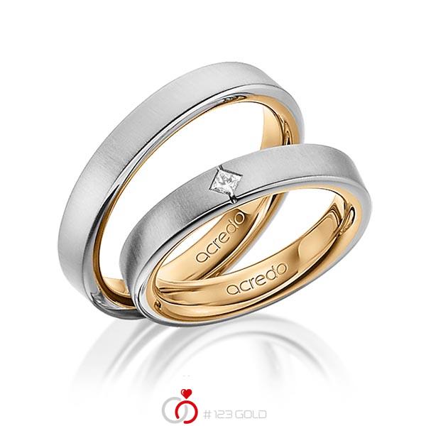 Paar bicolor Trauringe/Eheringe in außen Graugold 585 , innen Roségold 585 mit zus. 0,05 ct. Prinzess-Diamant tw, si von acredo - A-1468-3 Paar bicolor Trauringe/Eheringe in außen Graugold 585 , innen Roségold 585 mit zus. 0,05 ct. Prinzess-Diamant tw, si von acredo - A-1468-3