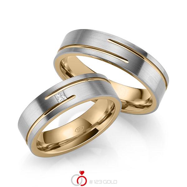 Paar bicolor Trauringe/Eheringe in außen Graugold 585 , innen Roségold 585 mit zus. 0,05 ct. Prinzess-Diamant tw, vs - UQ-1043-2 Paar bicolor Trauringe/Eheringe in außen Graugold 585 , innen Roségold 585 mit zus. 0,05 ct. Prinzess-Diamant tw, vs - UQ-1043-2