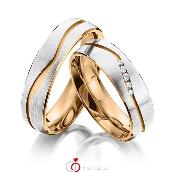 Paar bicolor Trauringe/Eheringe in außen Graugold 585 , innen Roségold 585 mit zus. 0,07 ct. Brillant tw, si von 123gold - P-1151-3 Paar bicolor Trauringe/Eheringe in außen Graugold 585 , innen Roségold 585 mit zus. 0,07 ct. Brillant tw, si von 123gold - P-1151-3