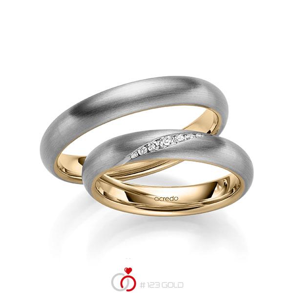 Paar bicolor Trauringe/Eheringe in aussen Graugold 585 , innen Roségold 585 mit zus. 0,081 ct. Brillant tw, si von acredo - A-1953-1 Paar bicolor Trauringe/Eheringe in aussen Graugold 585 , innen Roségold 585 mit zus. 0,081 ct. Brillant tw, si von acredo - A-1953-1