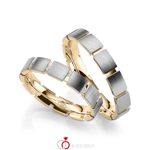 Paar bicolor Trauringe/Eheringe in außen Graugold 585 , innen Roségold 585 mit zus. 0,084 ct. Brillant tw, si - UQ-1046-3 Paar bicolor Trauringe/Eheringe in außen Graugold 585 , innen Roségold 585 mit zus. 0,084 ct. Brillant tw, si - UQ-1046-3