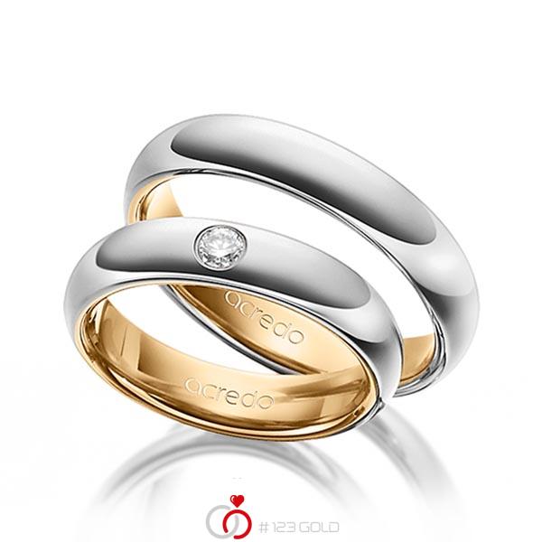 Paar bicolor Trauringe/Eheringe in außen Graugold 585 , innen Roségold 585 mit zus. 0,1 ct. Brillant tw, si von acredo - A-1469-10 Paar bicolor Trauringe/Eheringe in außen Graugold 585 , innen Roségold 585 mit zus. 0,1 ct. Brillant tw, si von acredo - A-1469-10