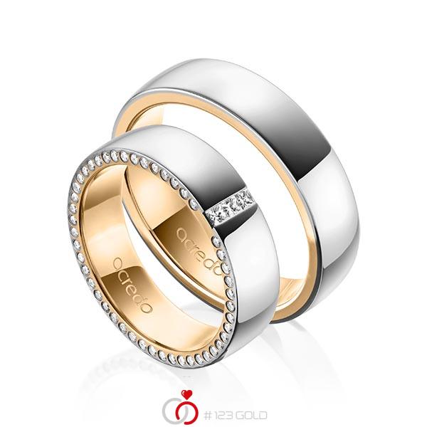 Paar bicolor Trauringe/Eheringe in aussen Graugold 585 , innen Roségold 585 mit zus. 0,325 ct. Prinzess-Diamant & Brillant tw, si von acredo - A-1539-1 Paar bicolor Trauringe/Eheringe in aussen Graugold 585 , innen Roségold 585 mit zus. 0,325 ct. Prinzess-Diamant & Brillant tw, si von acredo - A-1539-1