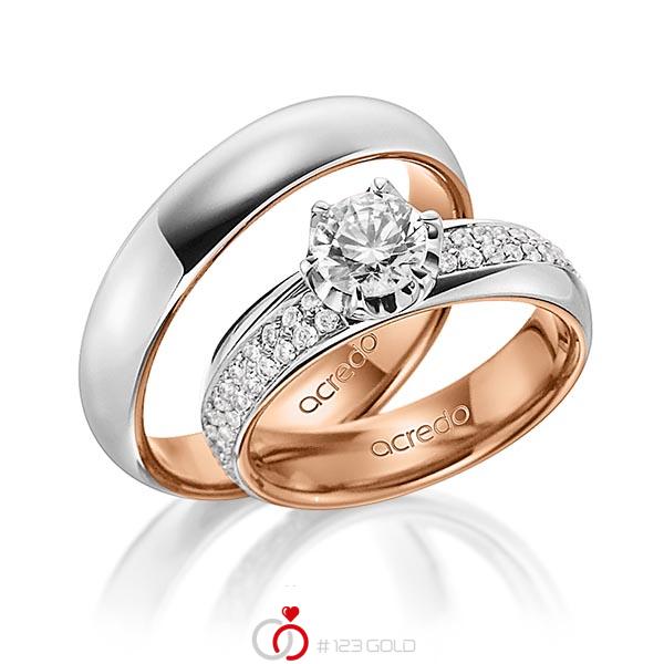 Paar bicolor Trauringe/Eheringe in aussen Graugold 585 , innen Rotgold 585 mit 0,7 ct. + zus. 0,672 ct. Brillant tw, si tw, vs von acredo - A-1499-3 Paar bicolor Trauringe/Eheringe in aussen Graugold 585 , innen Rotgold 585 mit 0,7 ct. + zus. 0,672 ct. Brillant tw, si tw, vs von acredo - A-1499-3