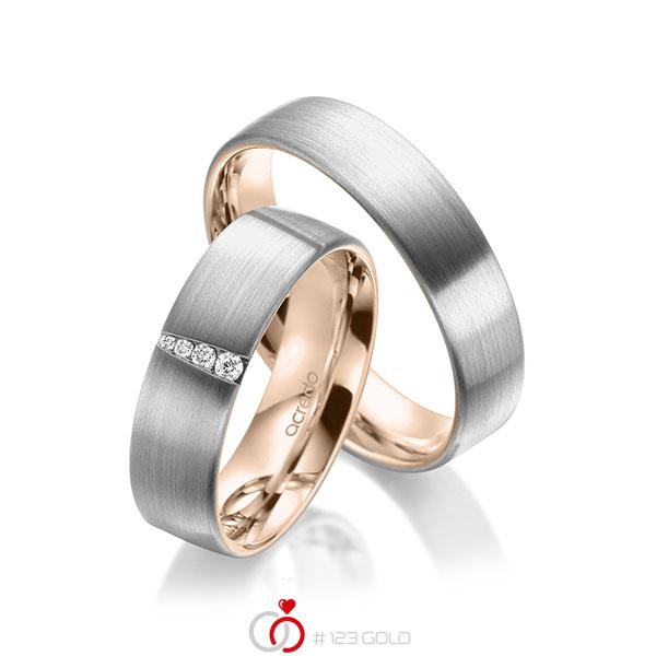 Paar bicolor Trauringe/Eheringe in aussen Graugold 585 , innen Rotgold 585 mit zus. 0,048 ct. Brillant tw, si von acredo - A-1950-3 Paar bicolor Trauringe/Eheringe in aussen Graugold 585 , innen Rotgold 585 mit zus. 0,048 ct. Brillant tw, si von acredo - A-1950-3