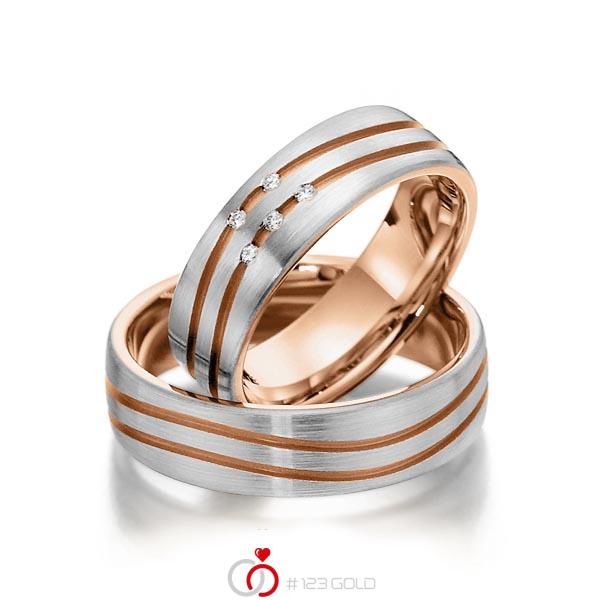 Paar bicolor Trauringe/Eheringe in außen Graugold 585 , innen Rotgold 585 mit zus. 0,05 ct. Brillant tw, si von Steinberg - T-1066-1 Paar bicolor Trauringe/Eheringe in außen Graugold 585 , innen Rotgold 585 mit zus. 0,05 ct. Brillant tw, si von Steinberg - T-1066-1