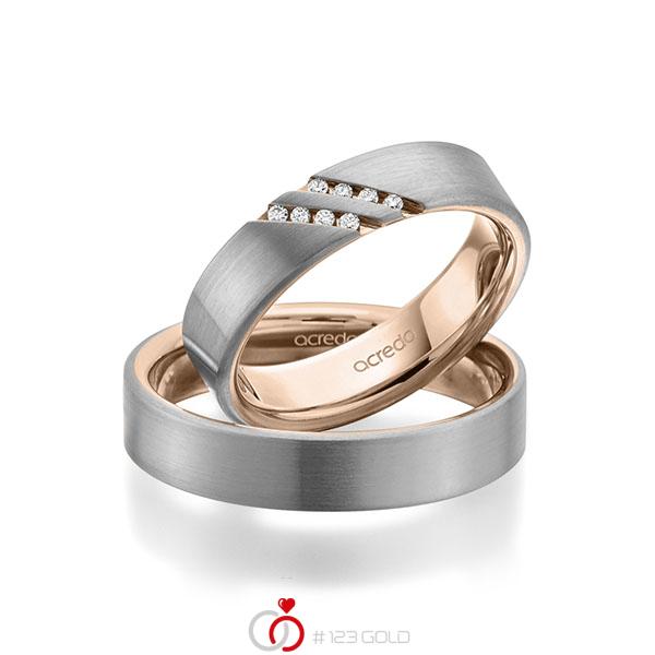 Paar bicolor Trauringe/Eheringe in aussen Graugold 585 , innen Rotgold 585 mit zus. 0,064 ct. Brillant tw, si von acredo - A-1946-4 Paar bicolor Trauringe/Eheringe in aussen Graugold 585 , innen Rotgold 585 mit zus. 0,064 ct. Brillant tw, si von acredo - A-1946-4