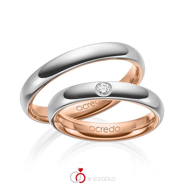 Paar bicolor Trauringe/Eheringe in außen Graugold 585 , innen Rotgold 585 mit zus. 0,06 ct. Brillant tw, si von acredo - A-1465-3 Paar bicolor Trauringe/Eheringe in außen Graugold 585 , innen Rotgold 585 mit zus. 0,06 ct. Brillant tw, si von acredo - A-1465-3