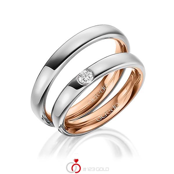 Paar bicolor Trauringe/Eheringe in außen Graugold 585 , innen Rotgold 585 mit zus. 0,12 ct. Brillant tw, si von acredo - A-1466-11 Paar bicolor Trauringe/Eheringe in außen Graugold 585 , innen Rotgold 585 mit zus. 0,12 ct. Brillant tw, si von acredo - A-1466-11