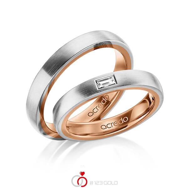 Paar bicolor Trauringe/Eheringe in außen Graugold 585 , innen Rotgold 585 mit zus. 0,15 ct. Baguette-Diamant tw, vs von acredo - A-1467-1 Paar bicolor Trauringe/Eheringe in außen Graugold 585 , innen Rotgold 585 mit zus. 0,15 ct. Baguette-Diamant tw, vs von acredo - A-1467-1