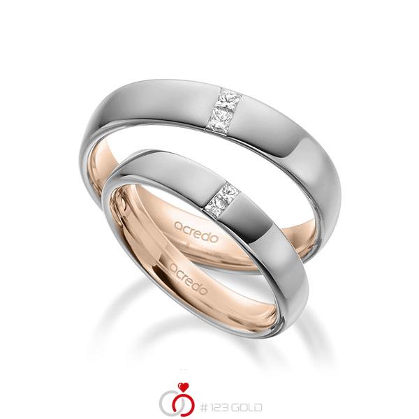 Paar bicolor Trauringe/Eheringe in aussen Graugold 585 , innen Rotgold 585 mit zus. 0,18 ct. Prinzess-Diamant tw, si von acredo - A-1944-1 Paar bicolor Trauringe/Eheringe in aussen Graugold 585 , innen Rotgold 585 mit zus. 0,18 ct. Prinzess-Diamant tw, si von acredo - A-1944-1