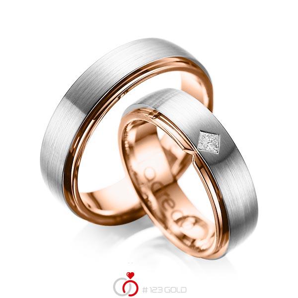 Paar bicolor Trauringe/Eheringe in außen Graugold 585 , innen Rotgold 585 mit zus. 0,1 ct. Prinzess-Diamant tw, si von acredo - A-1061-6 Paar bicolor Trauringe/Eheringe in außen Graugold 585 , innen Rotgold 585 mit zus. 0,1 ct. Prinzess-Diamant tw, si von acredo - A-1061-6