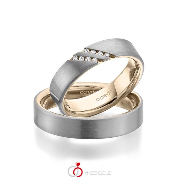 Paar bicolor Trauringe/Eheringe in aussen Graugold 585 , innen Signature Gold 585 mit zus. 0,064 ct. Brillant tw, si von acredo - A-1946-13 Paar bicolor Trauringe/Eheringe in aussen Graugold 585 , innen Signature Gold 585 mit zus. 0,064 ct. Brillant tw, si von acredo - A-1946-13