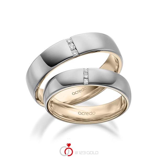 Paar bicolor Trauringe/Eheringe in aussen Graugold 585 , innen Signature Gold 585 mit zus. 0,09 ct. Brillant tw, si von acredo - A-1940-25 Paar bicolor Trauringe/Eheringe in aussen Graugold 585 , innen Signature Gold 585 mit zus. 0,09 ct. Brillant tw, si von acredo - A-1940-25