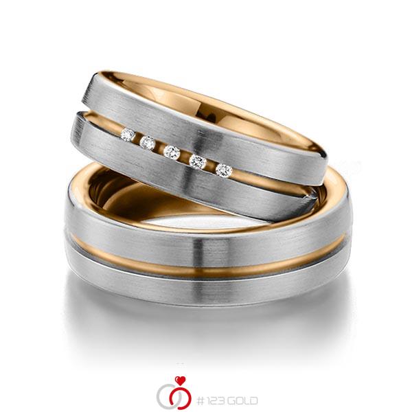 Paar bicolor Trauringe/Eheringe in aussen Graugold dunkel 585 , innen Roségold 585 mit zus. 0,075 ct. Brillant tw, si von 123gold - Y-1288-5 Paar bicolor Trauringe/Eheringe in aussen Graugold dunkel 585 , innen Roségold 585 mit zus. 0,075 ct. Brillant tw, si von 123gold - Y-1288-5