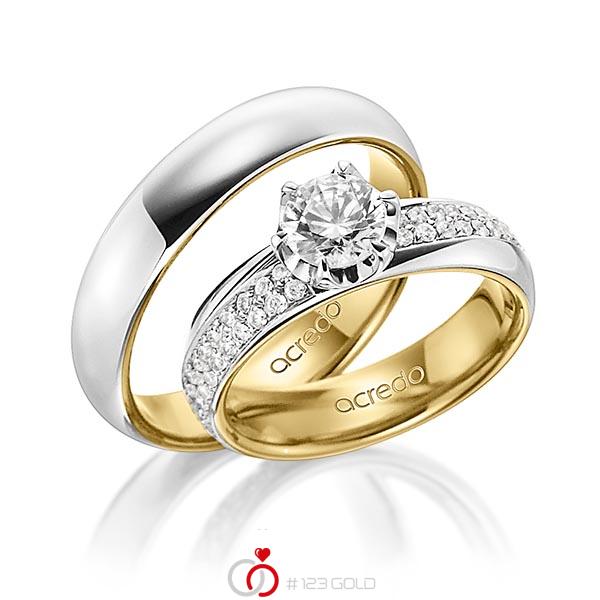 Paar bicolor Trauringe/Eheringe in aussen Platin 950 , innen Gelbgold 750 mit 0,7 ct. + zus. 0,672 ct. Brillant tw, si tw, vs von acredo - A-1499-10 Paar bicolor Trauringe/Eheringe in aussen Platin 950 , innen Gelbgold 750 mit 0,7 ct. + zus. 0,672 ct. Brillant tw, si tw, vs von acredo - A-1499-10