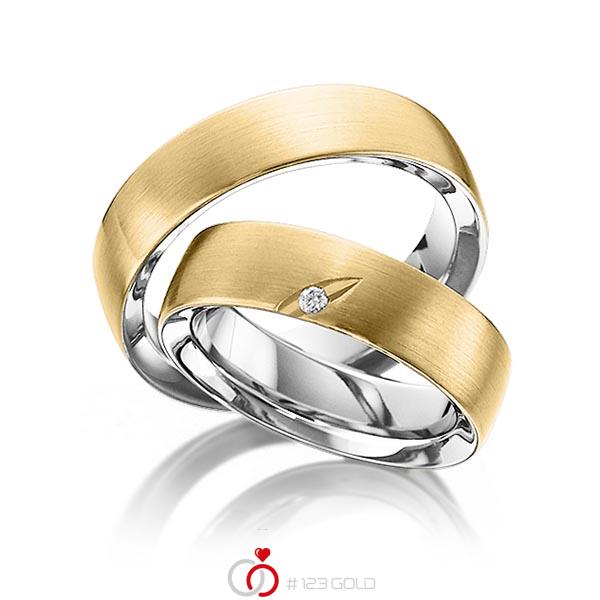 Paar bicolor Trauringe/Eheringe in aussen Platin 950 , innen Gelbgold 750 mit zus. 0,025 ct. Brillant tw, si von 123gold - Y-1294-4 Paar bicolor Trauringe/Eheringe in aussen Platin 950 , innen Gelbgold 750 mit zus. 0,025 ct. Brillant tw, si von 123gold - Y-1294-4