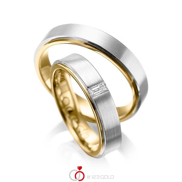 Paar bicolor Trauringe/Eheringe in aussen Platin 950 , innen Gelbgold 750 mit zus. 0,12 ct. Baguette-Diamant tw, vs von acredo - A-1054-7 Paar bicolor Trauringe/Eheringe in aussen Platin 950 , innen Gelbgold 750 mit zus. 0,12 ct. Baguette-Diamant tw, vs von acredo - A-1054-7
