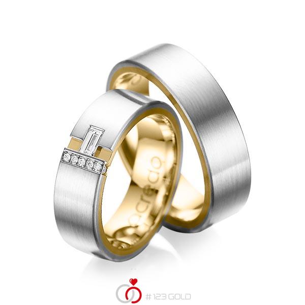 Paar bicolor Trauringe/Eheringe in außen Platin 950 , innen Gelbgold 750 mit zus. 0,155 ct. Baguette-Diamant & Brillant tw, vs tw, si von acredo - A-1066-3 Paar bicolor Trauringe/Eheringe in außen Platin 950 , innen Gelbgold 750 mit zus. 0,155 ct. Baguette-Diamant & Brillant tw, vs tw, si von acredo - A-1066-3