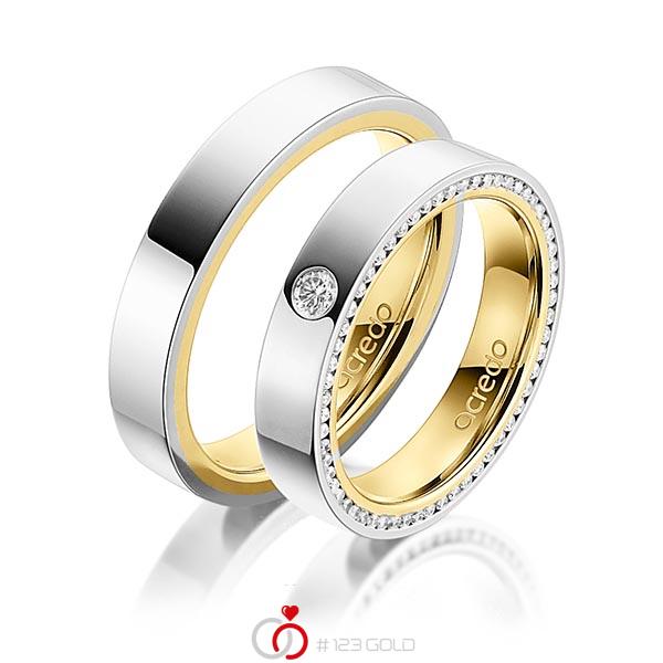 Paar bicolor Trauringe/Eheringe in aussen Platin 950 , innen Gelbgold 750 mit zus. 0,395 ct. Brillant tw, si von acredo - A-1541-10 Paar bicolor Trauringe/Eheringe in aussen Platin 950 , innen Gelbgold 750 mit zus. 0,395 ct. Brillant tw, si von acredo - A-1541-10