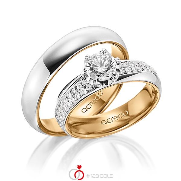 Paar bicolor Trauringe/Eheringe in aussen Platin 950 , innen Roségold 750 mit 0,7 ct. + zus. 0,672 ct. Brillant tw, si tw, vs von acredo - A-1499-9 Paar bicolor Trauringe/Eheringe in aussen Platin 950 , innen Roségold 750 mit 0,7 ct. + zus. 0,672 ct. Brillant tw, si tw, vs von acredo - A-1499-9