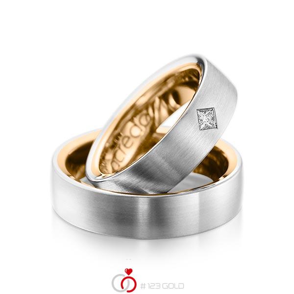 Paar bicolor Trauringe/Eheringe in außen Platin 950 , innen Roségold 750 mit zus. 0,12 ct. Prinzess-Diamant tw, si von acredo - A-1073-3 Paar bicolor Trauringe/Eheringe in außen Platin 950 , innen Roségold 750 mit zus. 0,12 ct. Prinzess-Diamant tw, si von acredo - A-1073-3