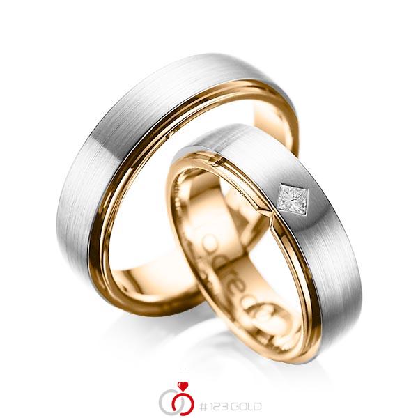 Paar bicolor Trauringe/Eheringe in außen Platin 950 , innen Roségold 750 mit zus. 0,1 ct. Prinzess-Diamant tw, si von acredo - A-1061-3 Paar bicolor Trauringe/Eheringe in außen Platin 950 , innen Roségold 750 mit zus. 0,1 ct. Prinzess-Diamant tw, si von acredo - A-1061-3