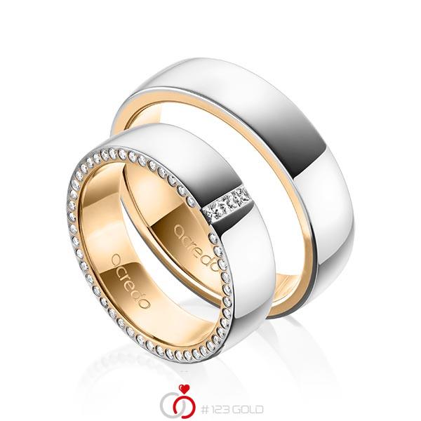 Paar bicolor Trauringe/Eheringe in aussen Platin 950 , innen Roségold 750 mit zus. 0,325 ct. Prinzess-Diamant & Brillant tw, si von acredo - A-1539-9 Paar bicolor Trauringe/Eheringe in aussen Platin 950 , innen Roségold 750 mit zus. 0,325 ct. Prinzess-Diamant & Brillant tw, si von acredo - A-1539-9